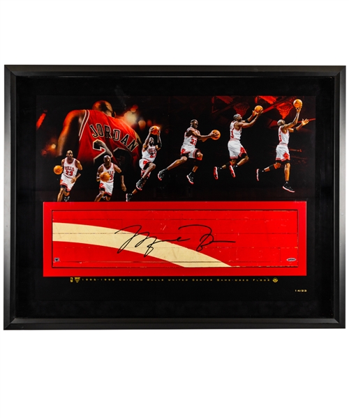 Michael Jordan Signed 1995-98 Chicago Bulls United Center Game-Used Floor Section Framed Limited-Edition Display #14/23 with UDA COA (28” x 36”)
