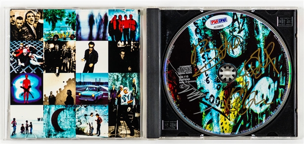 Rock Band U2 Band-Signed 1991 "Achtung Baby" CD by Bono, The Edge, Larry Mullen Jr. and Adam Clayton with PSA/DNA LOA