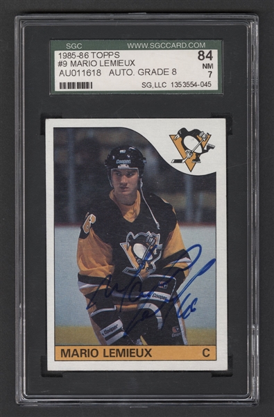 1985-86 Topps Hockey #9 HOFer Mario Lemieux Signed Rookie Card - Graded SGC 7