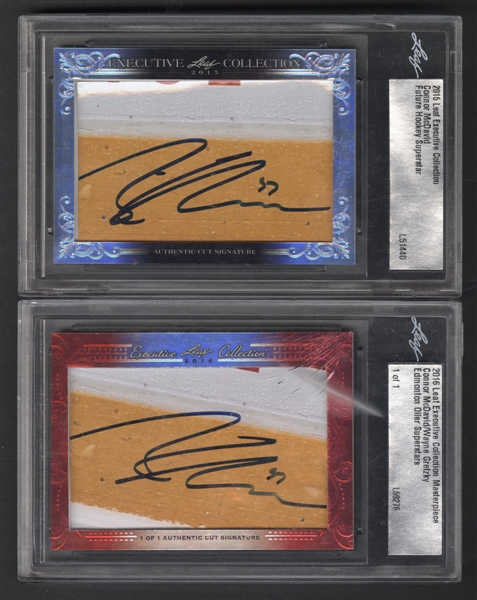 2015 Leaf Executive Collection Authentic Cut Signature Connor McDavid and 2016 Leaf Executive Collection Authentic Cut Signature Connor McDavid / Wayne Gretzky (1/1)