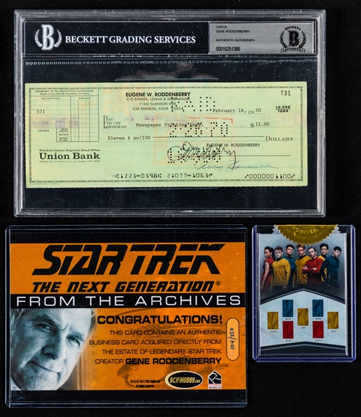Star Trek Creator Gene Roddenberry Signed 1970 Personal Check (Beckett Authenticated) and Personal Business Card