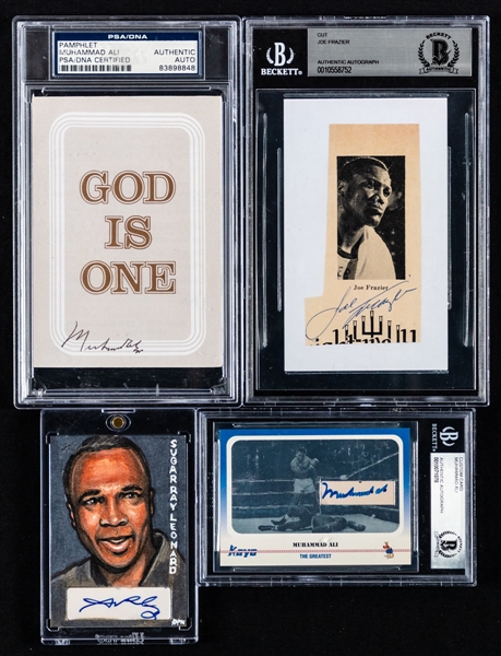 Boxing Autograph Collection Including Muhammad Ali (2 Pieces), Joe Frazier and Sugar Ray Leonard - All Authenticated