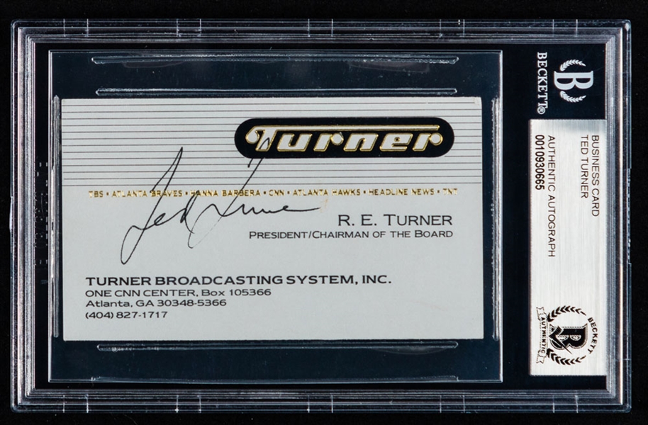 American Entrepreneur Ted Turner Signed Business Card - Beckett Authenticated