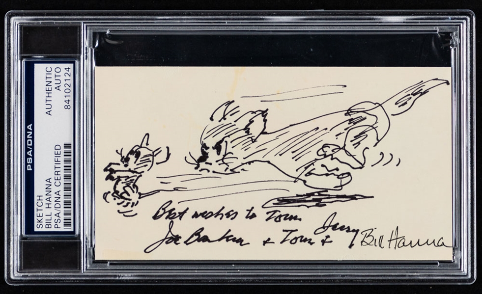 American Animator/Cartoonist Bill Hanna Signed Tom and Jerry Sketch - PSA/DNA Certified