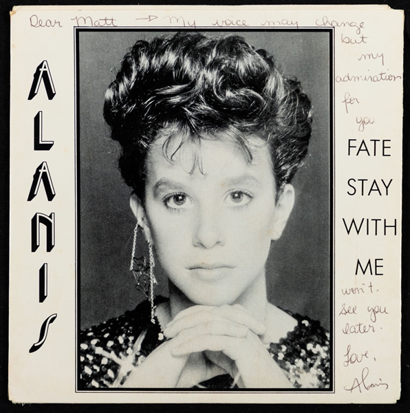 Canadian-American Musician/Singer/Songwriter Alanis Morissette Signed 1987 "Fate Stay with Me" Album Record Sleeve and Signed Official MLB Baseball - JSA LOAs