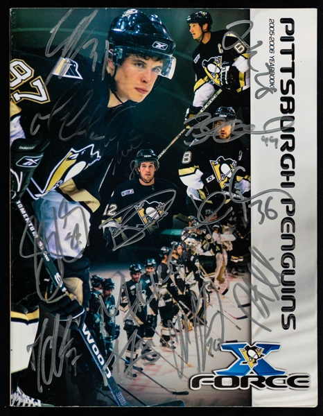 Pittsburgh Penguins 2005-06 Multi-Signed Yearbook Including Crosby and Lemieux Plus 2003 LHJMQ Entry Draft Multi-Signed Picture Including Crosby - JSA LOAs