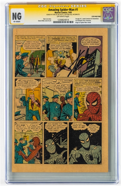 Marvel Comics 1963 Amazing Spider-Man #1 Page 15 Signed by Stan Lee - CGC Signature Series