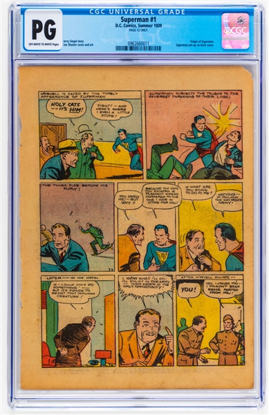 D.C. Comics Summer 1939 Superman #1 Page 12 - Graded CGC PG