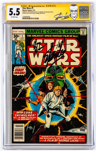 Marvel Comics 1977 Star Wars #1 (CGC 5.5) Signed by Stan Lee, Tom Palmer, Howard Chaykin and Roy Thomas (CGC Signature Series)