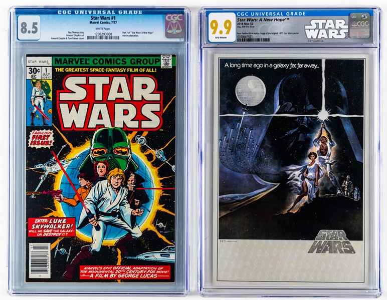 Marvel Comics 1977 Star Wars #1 (CGC 8.5) and 2018 Star Wars: A New Hope $2 New Zealand Mint 35 Grams .999 Fine Silver Poster (CGC 9.9)