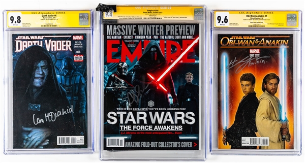 Marvel Comics 2016 Star Wars Obi-Wan & Anakin #1 (CGC 9.6) Signed by Hayden Christensen, 2015 Darth Vader #6 (CGC 9.8) Signed by Ian McDiarmid and 2015 Empire Magazine (CGC 9.4) Signed by Andy Serkis