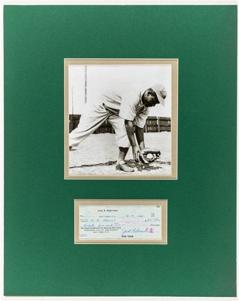 Jackie Robinson Signed 1961 Personal Check Matted Display with Photo (16" x 20")
