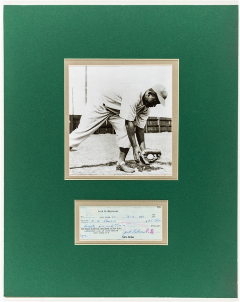 Jackie Robinson Signed 1961 Personal Check Matted Display with Photo (16" x 20")
