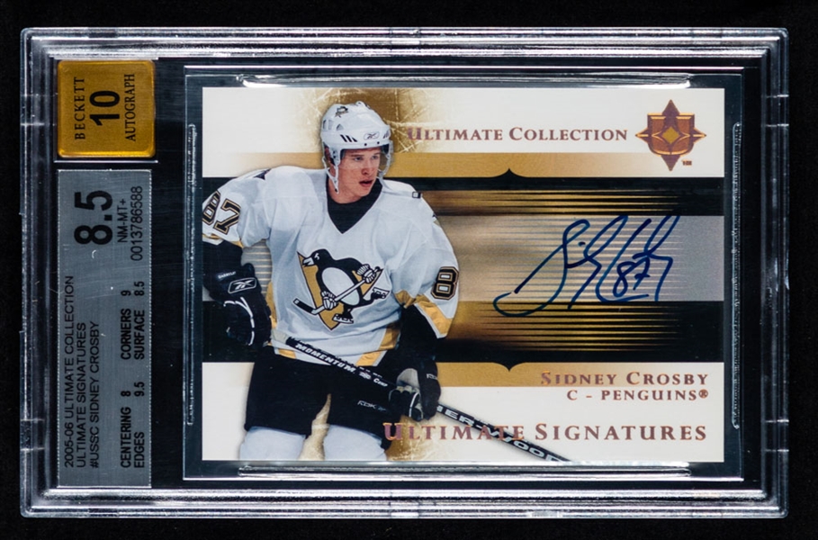 2005-06 Upper Deck Ultimate Collection Ultimate Signatures Hockey Card #US-SC Sidney Crosby Rookie - Graded Beckett 8.5