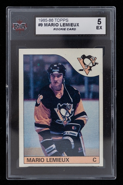 1985-86 Topps Hockey Card #9 HOFer Mario Lemieux Rookie - Graded KSA 5