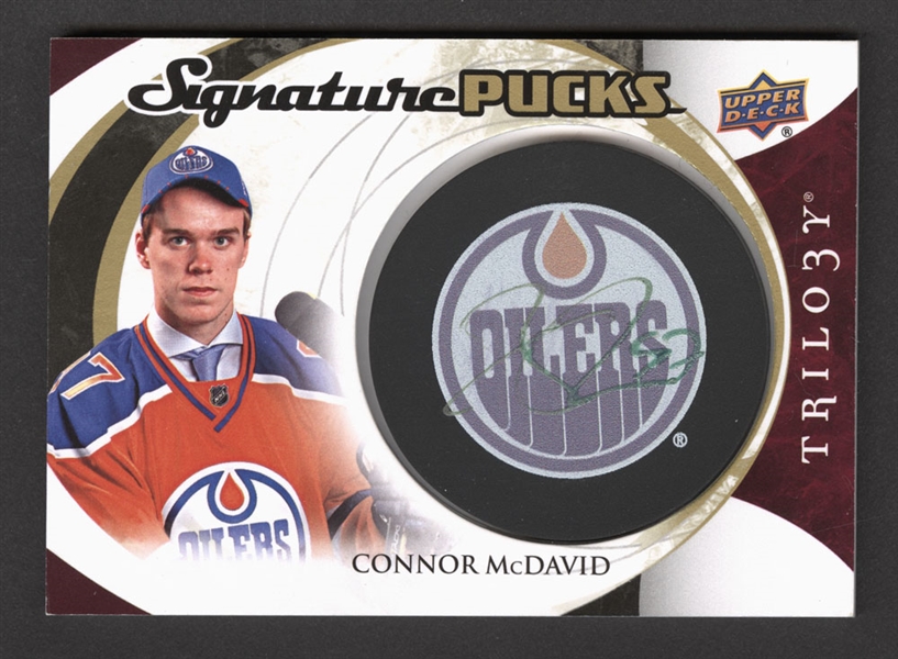 2015-16 Upper Deck Trilogy Signature Pucks Hockey Card #SP-CM Connor McDavid Rookie Autograph