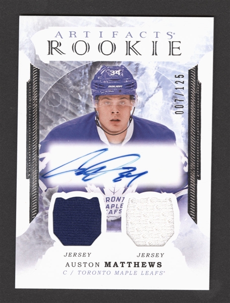 2016-17 Upper Deck "Artifacts Rookie" Autograph Relics Redemptions Silver Hockey Card #I Auston Matthews Jersey/Autograph (007/125)