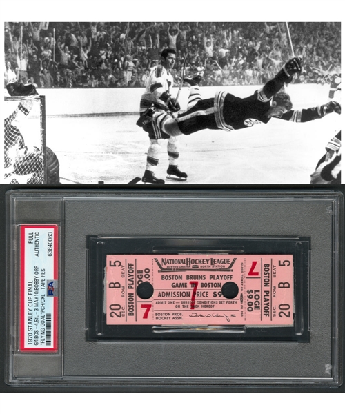 May 10th 1970 Stanley Cup Finals Cup-Clinching Game #4 Full Ticket (Boston Bruins vs St. Louis Blues) - Bobby Orr "Flying Goal" - Graded PSA Authentic - The Only Full Ticket Graded at PSA!