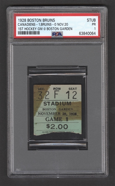 November 20th 1928 First Ever Hockey Game at the Boston Garden (Boston Bruins vs Montreal Canadiens) - Graded PSA 1 - The Only One Graded at PSA!
