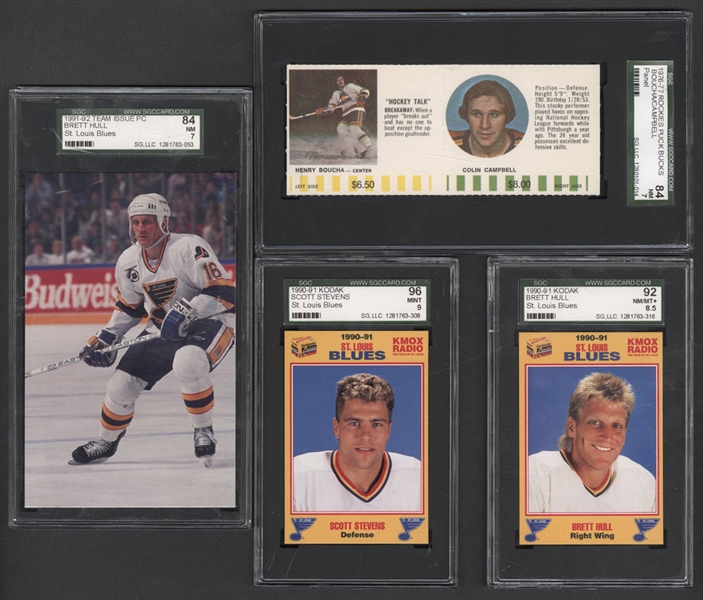 1976-77 Colorado Rockies Puck Bucks (24 - All SGC Graded), 1990-91 Kodak St. Louis Blues Set (25 - All SGC Graded) and 1991-92 St-Louis Blues Postcards (13 - All SGC Graded)