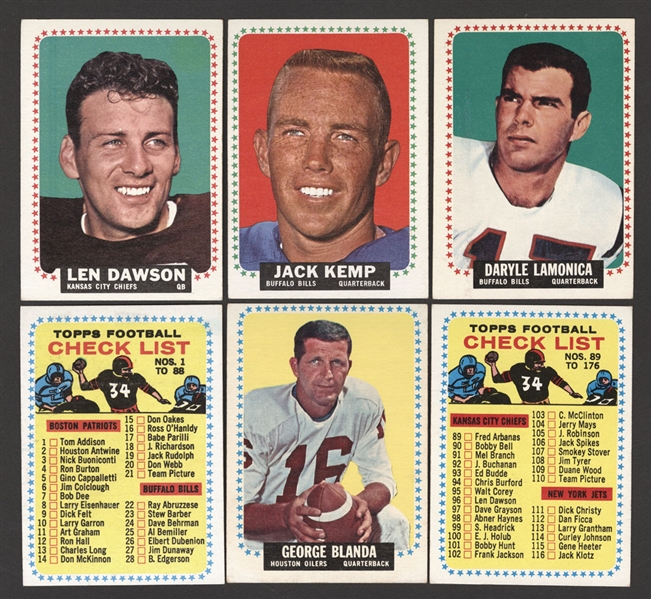 1964 Topps Football Complete 176-Card AFL Set with Unmarked Checklists