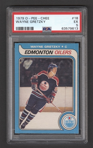 1979-80 O-Pee-Chee Hockey Card #18 HOFer Wayne Gretzky Rookie - Graded PSA 5