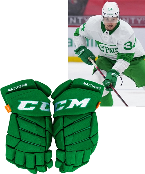 Auston Matthews’ 2020-21 Toronto Maple Leafs “Toronto St Pats” CCM Pro Game-Used Gloves with Team LOA
