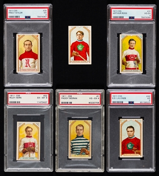 1911-12 Imperial Tobacco C55 Hockey Complete 46-Card Set with PSA-Graded Cards (19) Inc. HOFers #1 Moran (VG-EX 4), #20 Taylor (VG 3), #31 Ross (VG-EX 4), #32 Hern (EX-MT 6) and #42 Lalonde (VG 3)