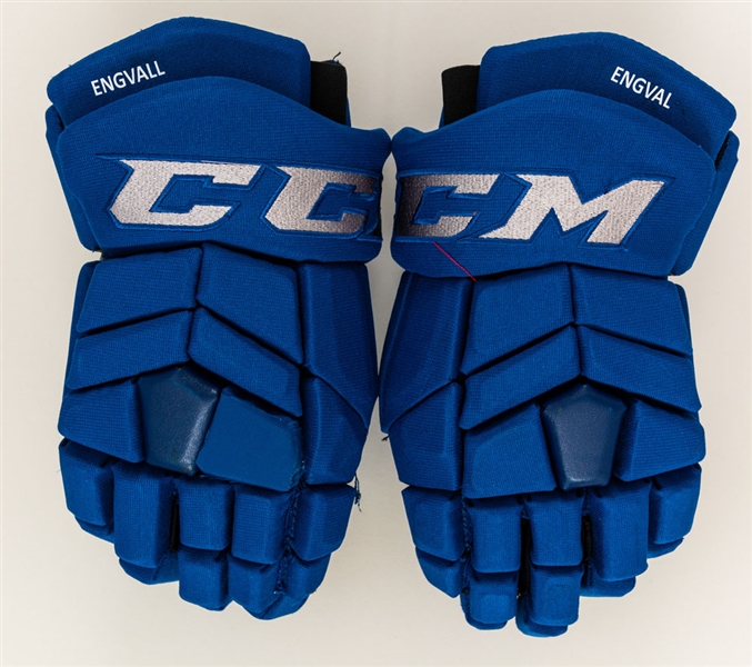 Pierre Engvall’s 2020-21 Toronto Maple Leafs CCM Pro Game-Used Gloves with Team LOA – Photo-Matched!