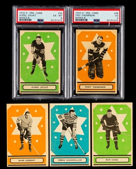 1933-34 O-Pee-Chee V304 Series "B" Hockey Complete 24-Card Set Including PSA-Graded Cards of HOFers #50 Aurel Joliat (EX-MT 6) and #68 Tiny Thompson Rookie (VG 3)