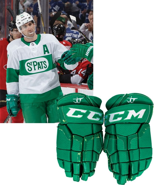 John Tavares’ 2018-19 Toronto Maple Leafs “Toronto St Pats” CCM Pro Game-Used Gloves with Team LOA - Photo-Matched! 