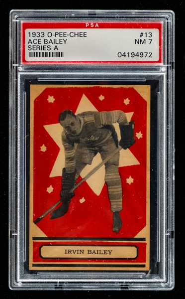 1933-34 O-Pee-Chee V304 Series "A" Hockey Card #13 HOFer Ace Bailey Rookie - Graded PSA 7
