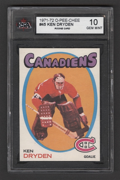 1971-72 O-Pee-Chee Hockey Card #45 HOFer Ken Dryden Rookie - Graded KSA 10 GEM MINT