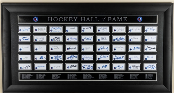 Hockey Hall of Fame Framed Signature Cut Display Featuring 45 Members including Gretzky, Lafleur and Tretiak (21" x 39")