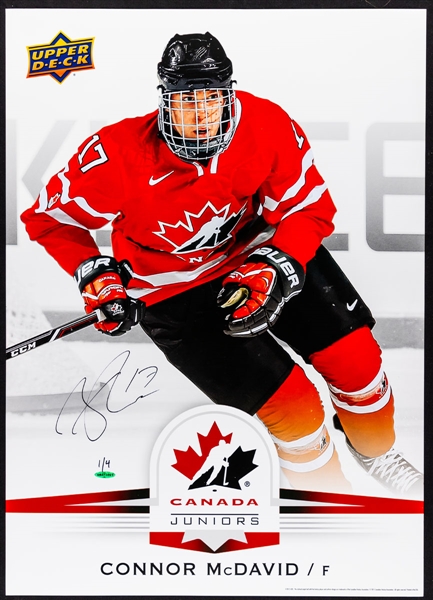 Connor McDavid Signed Team Canada World Juniors Blow-Up Card Limited Edition Photo #1/4 with Upper Deck COA