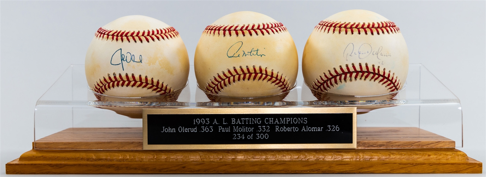 Toronto Blue Jays 1992 & 1993 World Series MVPs Signed Baseballs (Borders & Molitor) Plus 1993 AL Highest Batting Average Signed Baseballs (Olerud, Molitor and Alomar)