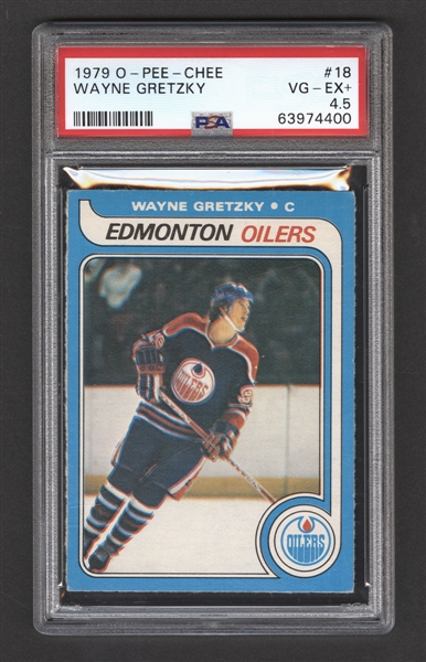 1979-80 O-Pee-Chee Hockey Card #18 HOFer Wayne Gretzky Rookie - Graded PSA 4.5