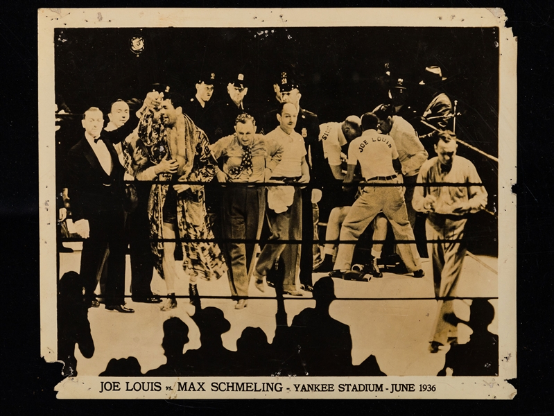 Joe Louis vs Max Schmeling 1936 Boxing Photos (11) Plus Vintage 1930s Harvard Football pin