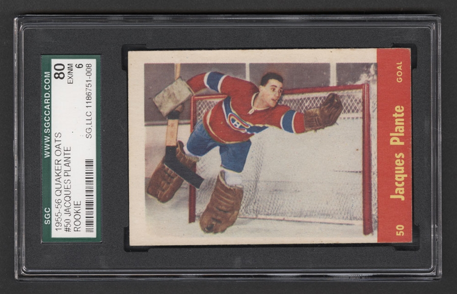 1955-56 Parkhurst Quaker Oats #50 HOFer Jacques Plante Rookie Card - Graded SGC EX/NM 6