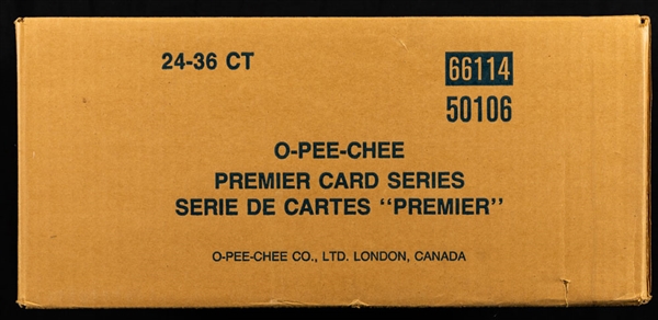 1990-91 O-Pee-Chee Premier Hockey Factory Sealed Case Containing 24 Unopened Boxes - Jaromir Jagr, Sergei Fedorov and Mike Modano Rookie Card Year