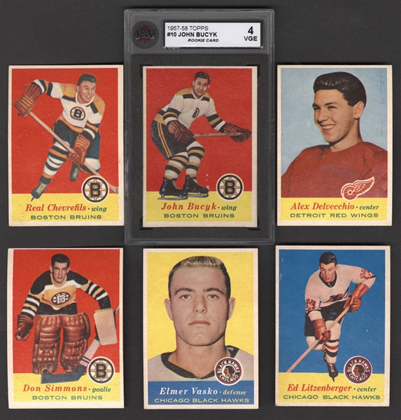 1957-58 Topps Hockey Starter Set (27/66) Including #10 HOFer Johnny Bucyk Rookie (Graded KSA 4)