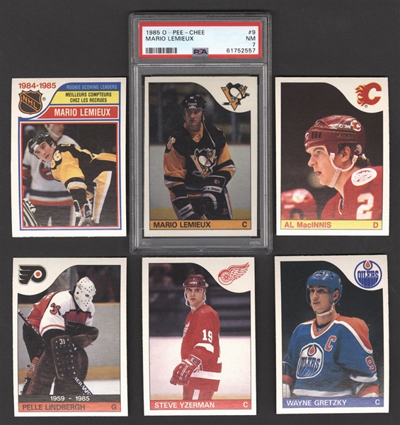 1985-86 O-Pee-Chee Hockey Complete 264-Card Set with Graded PSA 7 Mario Lemieux Rookie Card