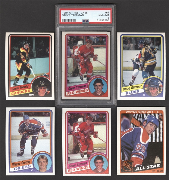 1984-85 O-Pee-Chee Hockey Complete 396-Card Set with Graded PSA 8 Steve Yzerman Rookie Card Plus 1984-85 Topps Hockey Complete 165-Card Set