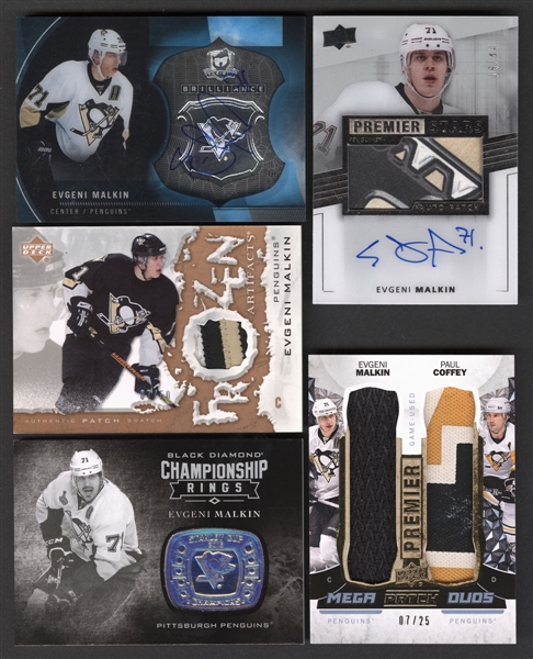 Evgeni Malkin Hockey Cards (17) Including 2014-15 Upper Deck Premier #136 Auto/Patch (15/49) and 2012-13 The Cup Brilliance Autographs #B-EM 