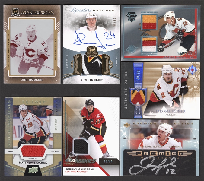 Calgary Flames Hockey Cards (42) Including Patches/Autographs/Rookies - Iginla, Gaudreau, Tkachuk, Hudler, Monahan, Bennett