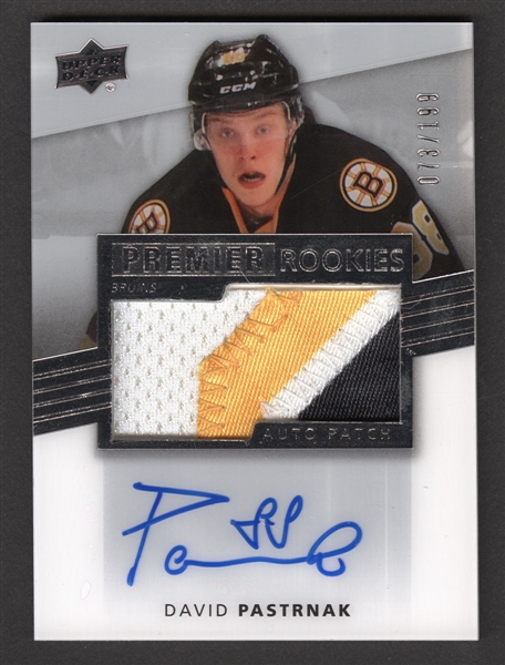 2014-15 UD Premier Rookies Auto Patch Hockey Card #89 David Pastrnak Rookie (073/199)