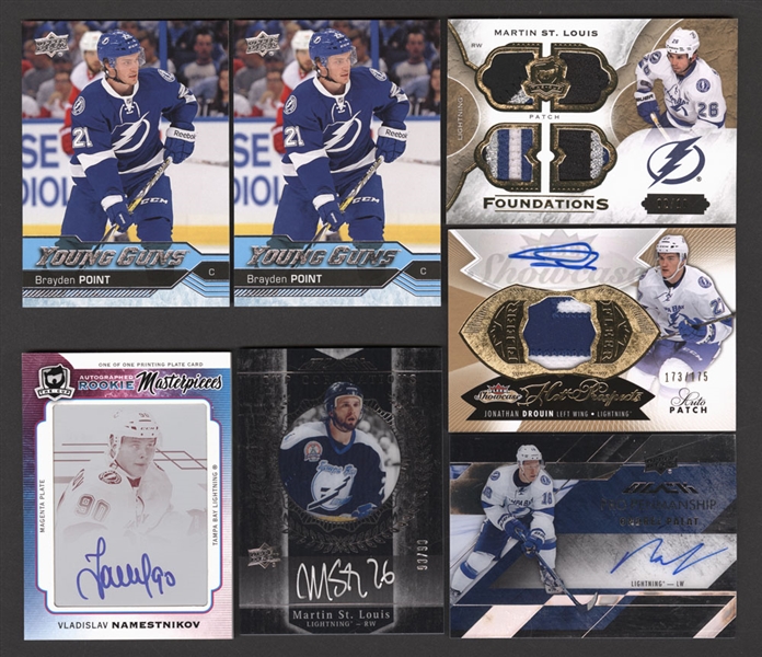 Tampa Bay Lightning Hockey Cards (52) Including Patches/Autographs/Rookies - St-Louis, Stamkos, Point, Kucherov, Hedman, Palat, Lecavalier, Richards, Drouin