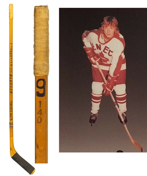 Wayne Gretzkys 1976-77 Seneca Nationals Signed Louisville Slugger Game-Used Pre-NHL Stick from the Personal Collection of Norm Scully with His Signed LOA