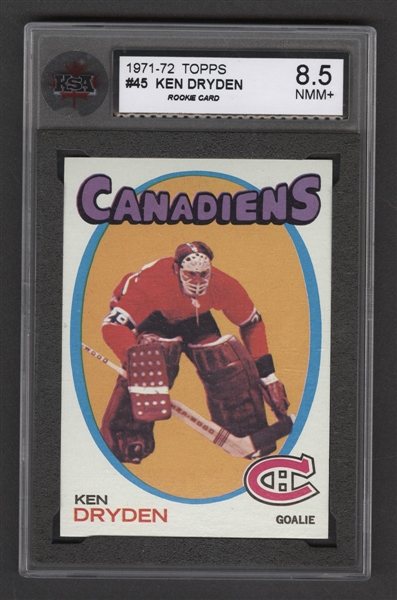 1971-72 Topps Hockey Card #45 HOFer Ken Dryden Rookie - Graded KSA 8.5