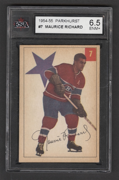 1954-55 Parkhurst Hockey Card #7 HOFer Maurice Richard - Graded KSA 6.5